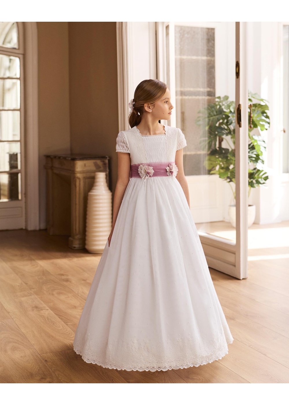 -VESTIDO DE COMUNION 2027 ROSA CLARA MODELO R908