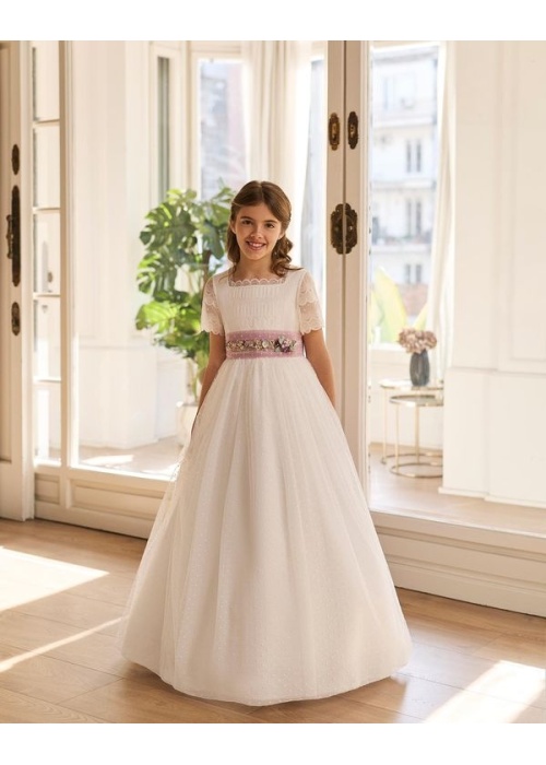 -VESTIDO DE COMUNION 2027 ROSA CLARA MODELO R907